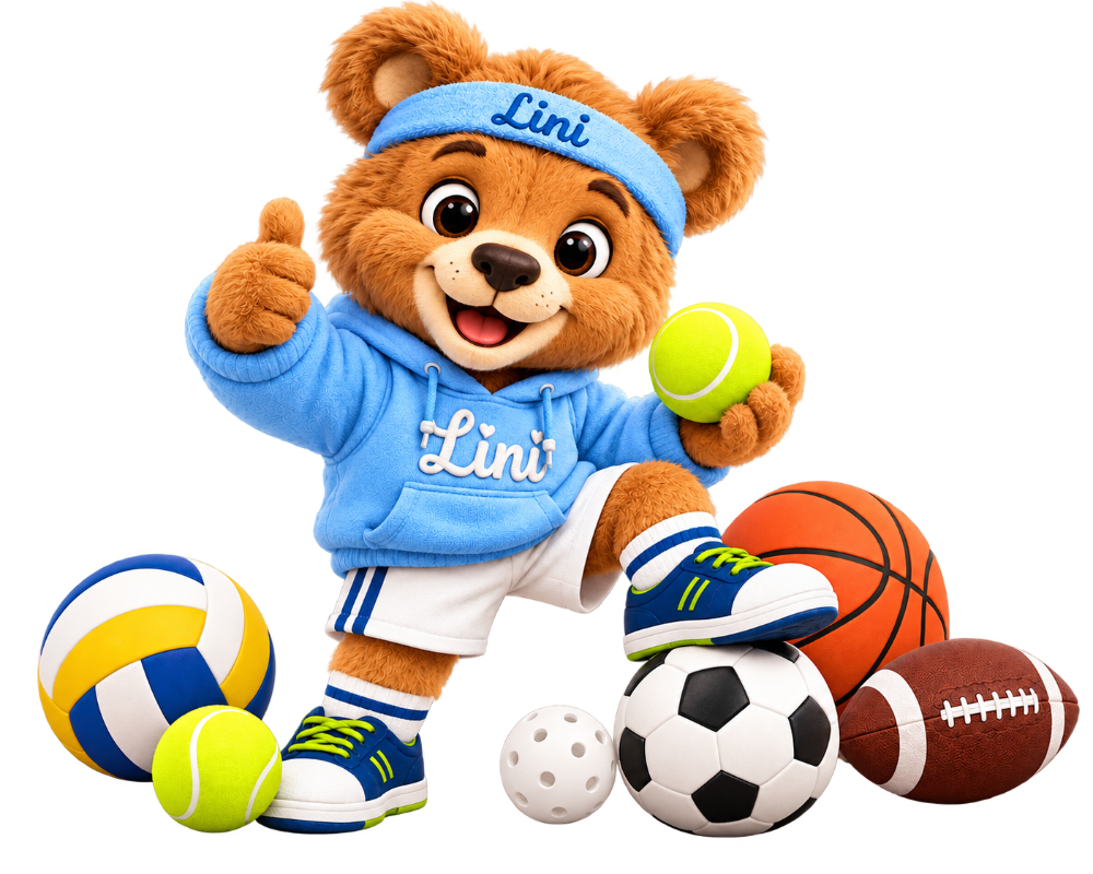 Lini mit Bällen Sportlicher Bären-Maskottchen mit Bällen