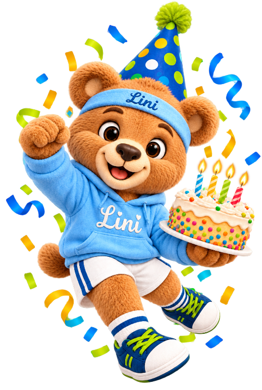 Lini feiert Geburtstag Feiernder Bär mit Geburtstagstorte